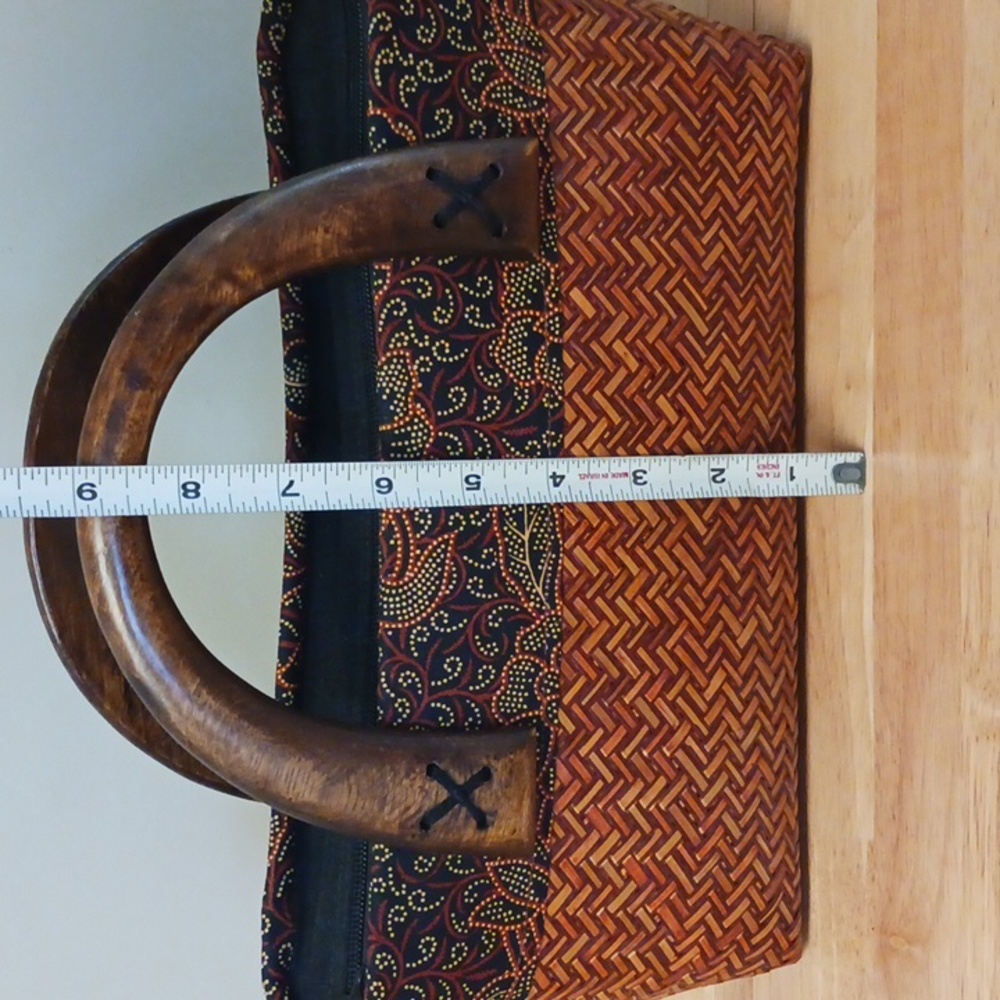 Thailand Woven Basket/Fabric/Wood Zippered Purse - Picture 15 of 16